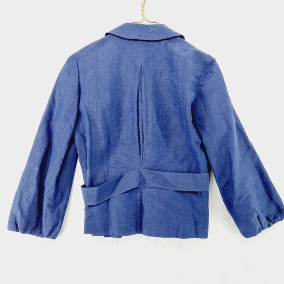 Jigsaw Blue Silk Hemp Blend Flap Pockets Victorian Collared Blazer P2959 - Picture 4 of 8